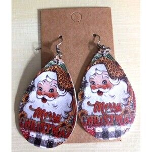 Santa Earrings Sunflowers Animal Print Buffalo Plaid Double Sided  3 InchDrop